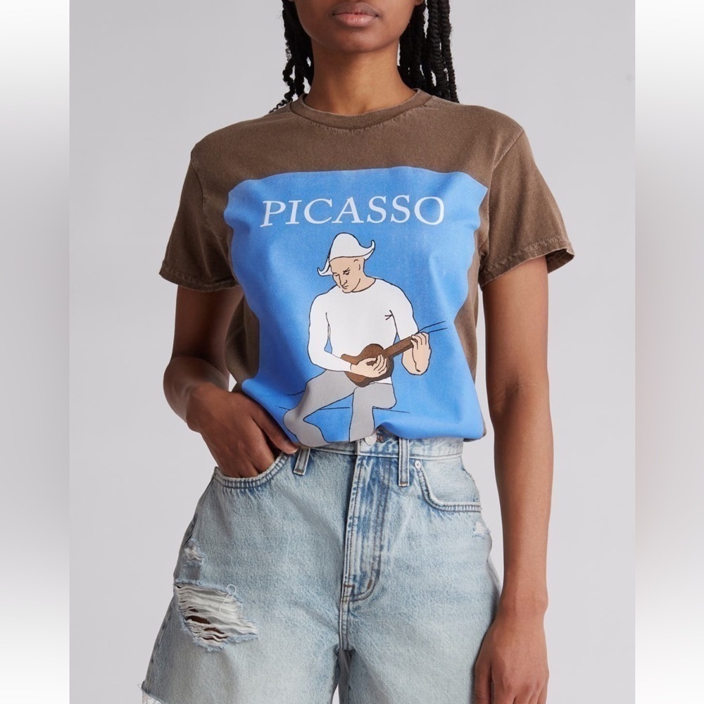 Philcos Picasso Cotton Graphic T-Shirt - Size Small - Brown and Blue